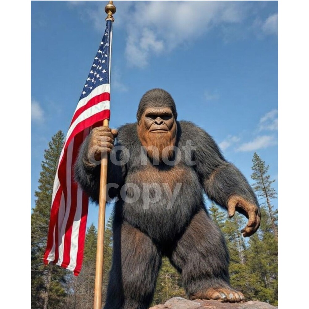 Sasquatch Big Foot Yeti Bigfoot w/ American Flag 8x10 Photo High Quality Photo